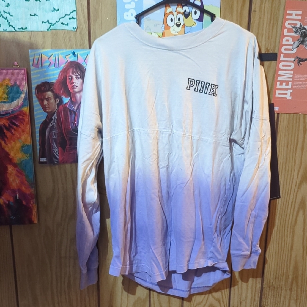 PINK Victoria's Secret Purple and Cream Long Sleeve Tee